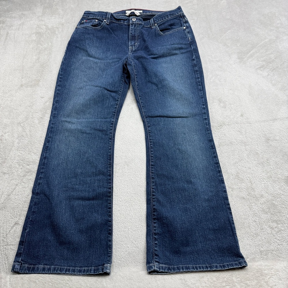 Tommy Hilfiger Low Rise Flare Jeans Women 14 Dark Wash Blue Denim Y2K Retro 2000